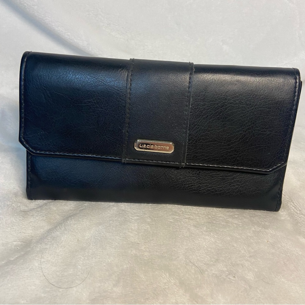 Liz Claiborne Black Wallet with gold 
Medium size plenty of storage